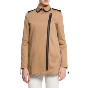 Mango Camel Architectural Classic Military Jacket Asymmetrical Zip Women's sz XS